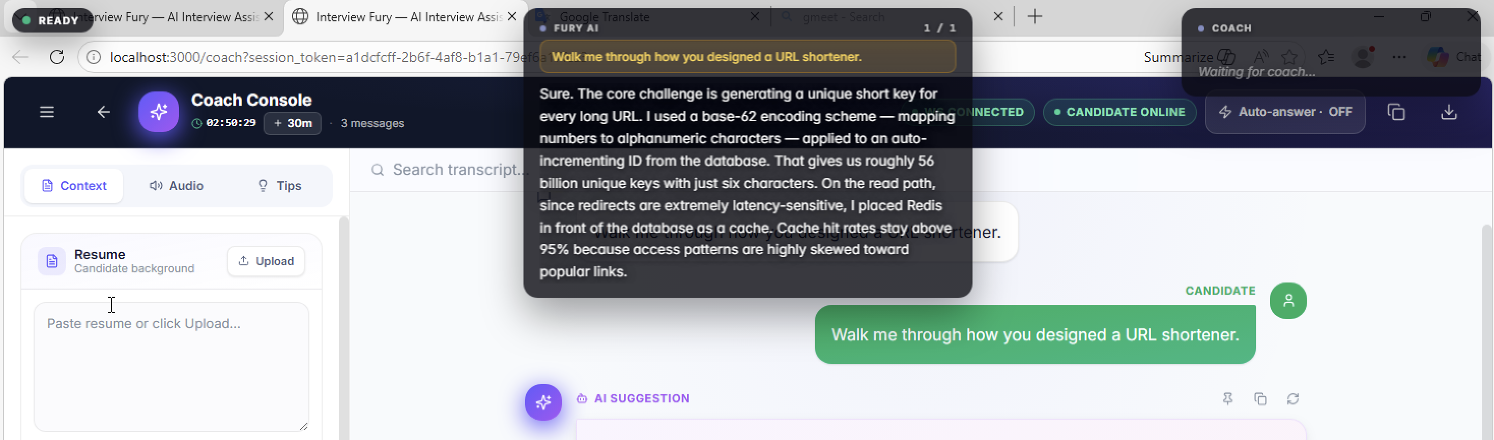 Live AI answer streaming on the coach dashboard